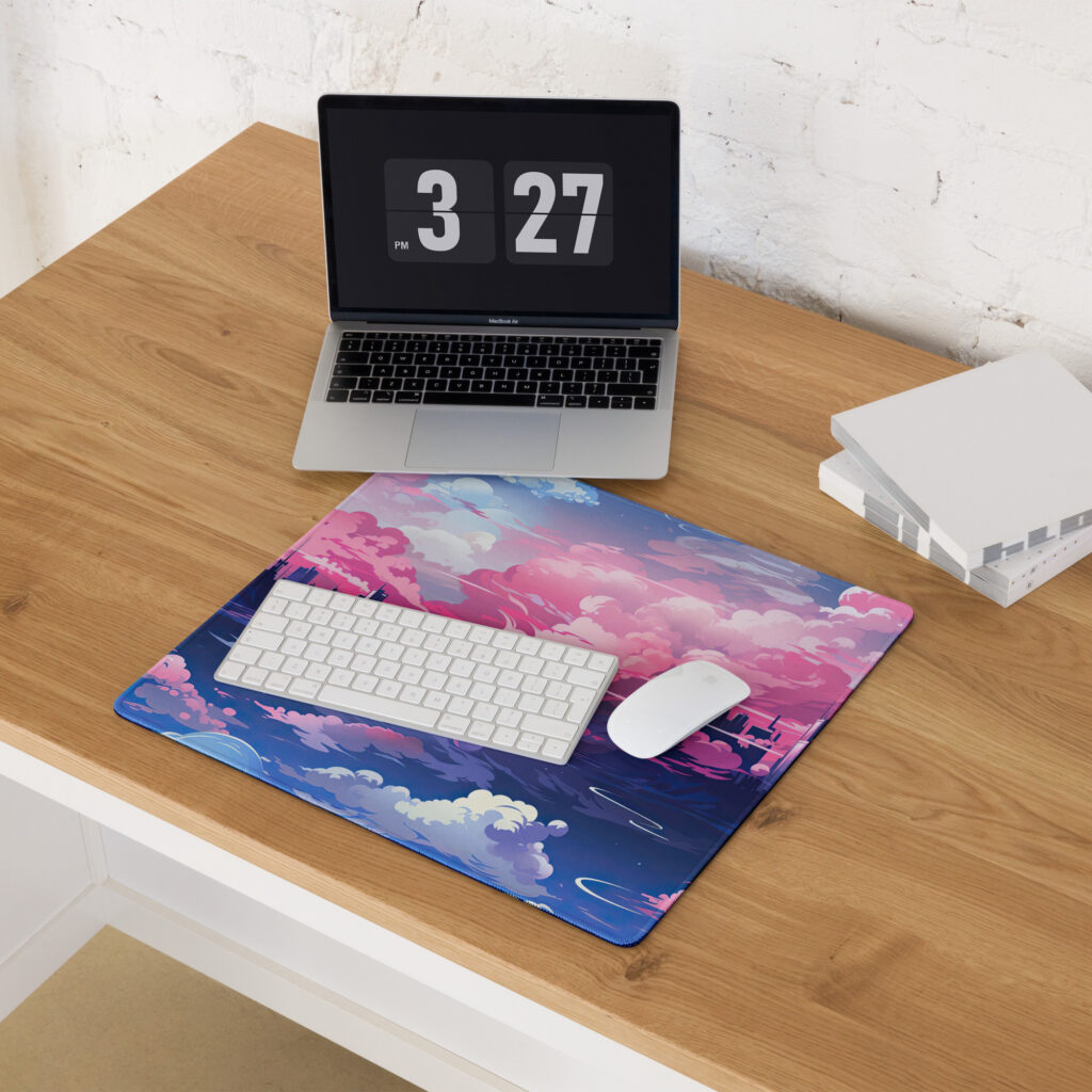 פד גיימינג קטן משטח למחשב בסגנון אנימה עננים סגולים לעכבר ומקלדת