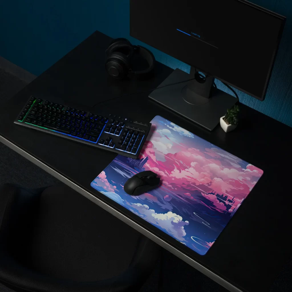 פד גיימינג קטן משטח למחשב בסגנון אנימה עננים סגולים לעכבר ומקלדת