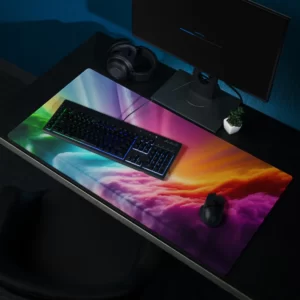 פד גיימינג צבעוני קשת עם השתקפות אור לעכבר ומקלדת מחשב