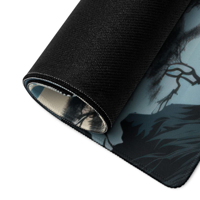 צילום תקריב פד גיימינג מחשב פסגות הרים מושלגות ועננים עיצוב מיוחד לעכבר ומקלדת מחשב