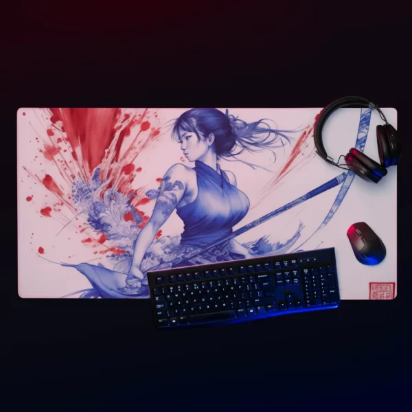 משטח גיימינג "לוחמת הסמוראי" – פד לעכבר ומקלדת בעיצוב ייחודי, מידות 40X90