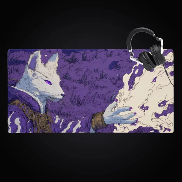 פד לעכבר בסגנון אנימה בעיצוב מאסטר יפני ברקע סגול ולבן