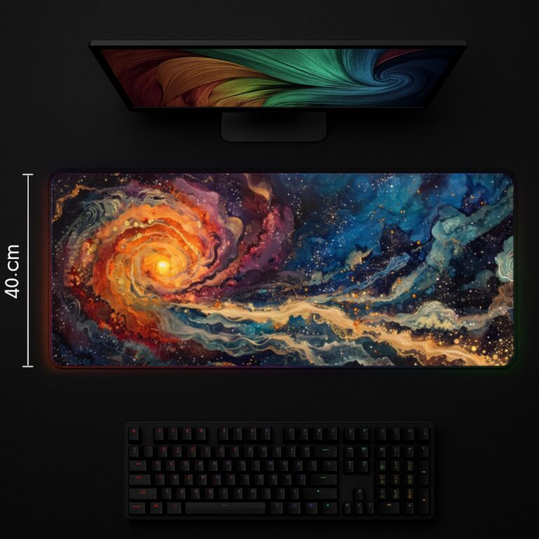 פד גיימינג בשימוש עם מקלדת ועכבר – עיצוב גלקסיה מרהיב