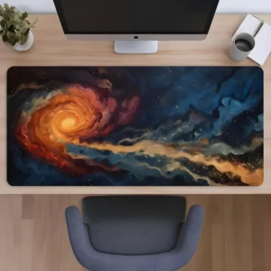 תקריב של פד לעכבר עם הדפסת גלקסיה מסתחררת