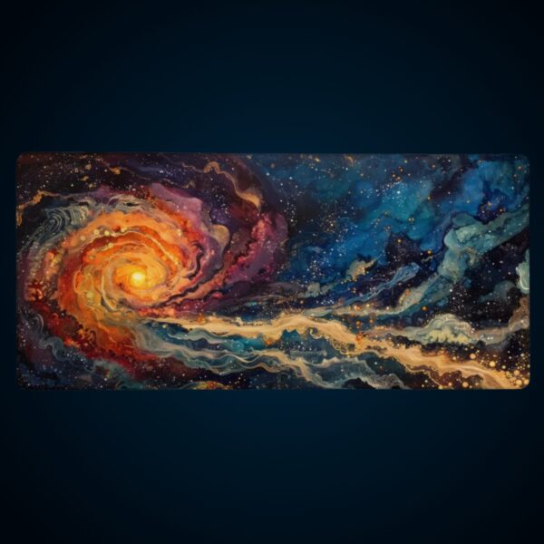 משטח גיימינג עם עיצוב גלקסיה צבעונית מסתחררת