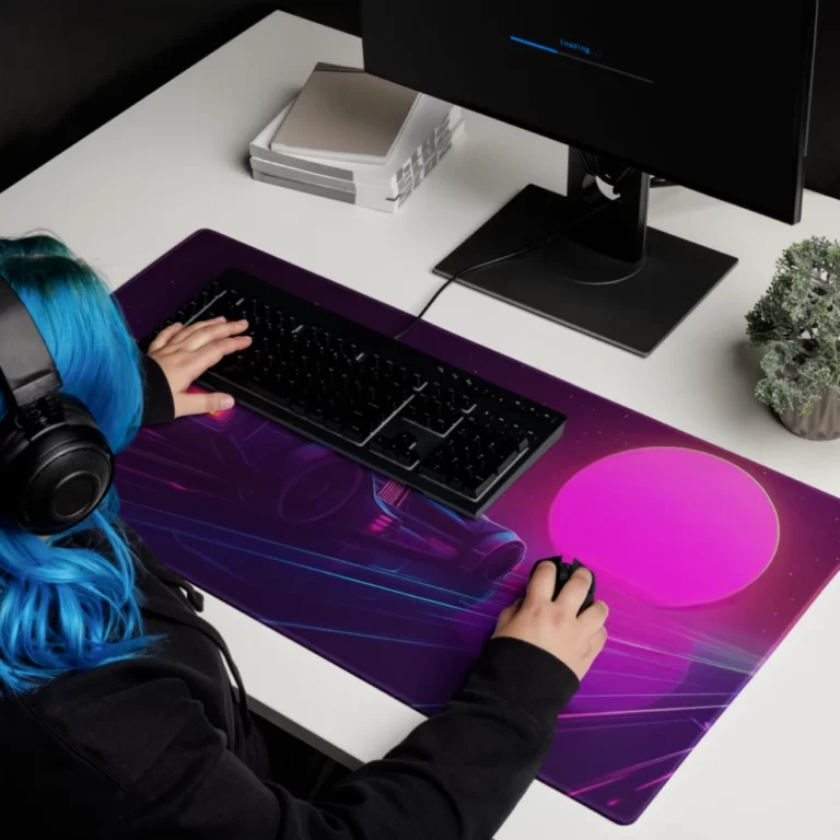 משטח מחשב גדול עם פד גיימינג גדול ופד עכבר בעיצוב אריה וינטג', משטח עכבר גיימינג איכותי ופד לעכבר גדול לדיוק מושלם.