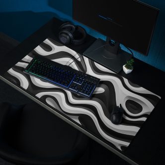 פד עכבר ומקלדת מחשב גיימינג גדול תלת-מימדי צורות גליות שחור לבן