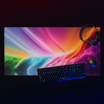 פד גיימינג צבעוני קשת עם השתקפות אור לעכבר ומקלדת מחשב