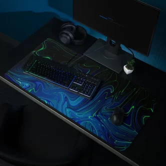 תמונת מוצר פד גדול לעכבר ומקלדת צבעים נוזליים כחול וירוק עמוק